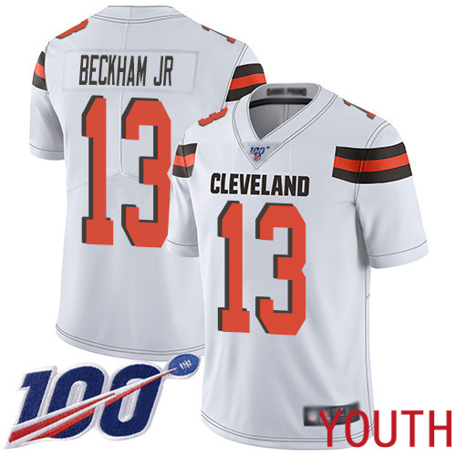 Cleveland Browns Odell Beckham Jr Youth White Limited Jersey 13 NFL Football Road 100th Season Vapor Untouchable